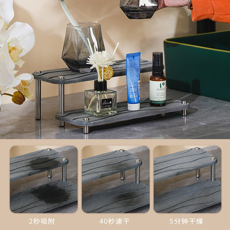 Picture of Trapezoidal Double-layer Diatom Mud Cup Holder Wash Table Surface Absorbent Diatom Mud Soil Pad Household Mouthwash Cup Holder