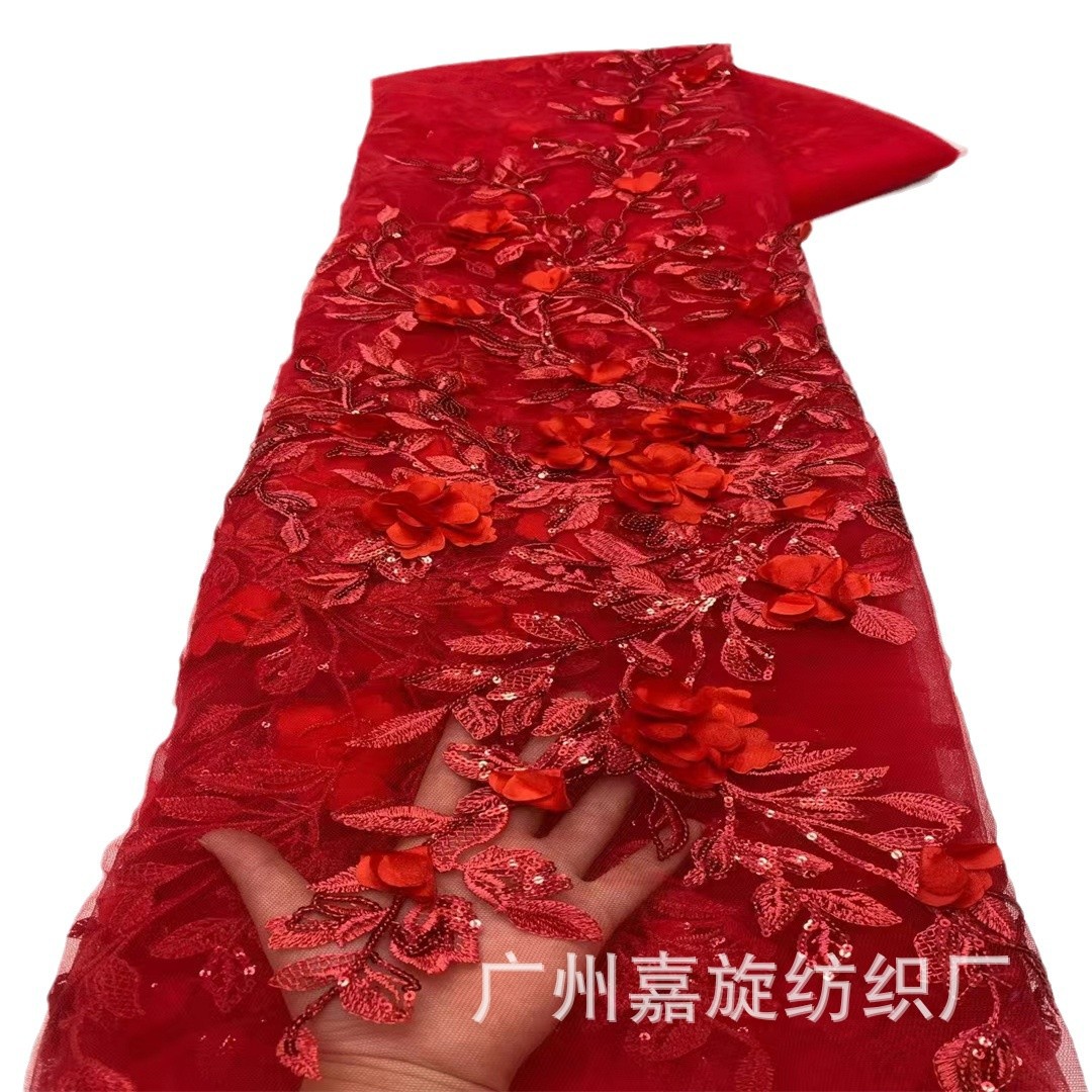 Picture of Embroidered fabric lifelike big flower beads embroidered mesh fashion clothing sequined fabric lace JX346