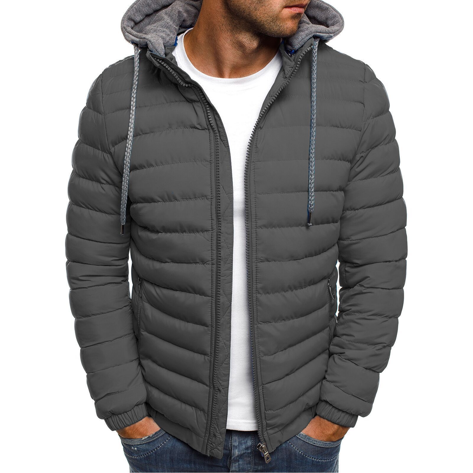 2021 Amazon new Korean casual cotton-padded jacket men's foreign trade short warm hooded cotton-padded jacket cross-border manufacturers