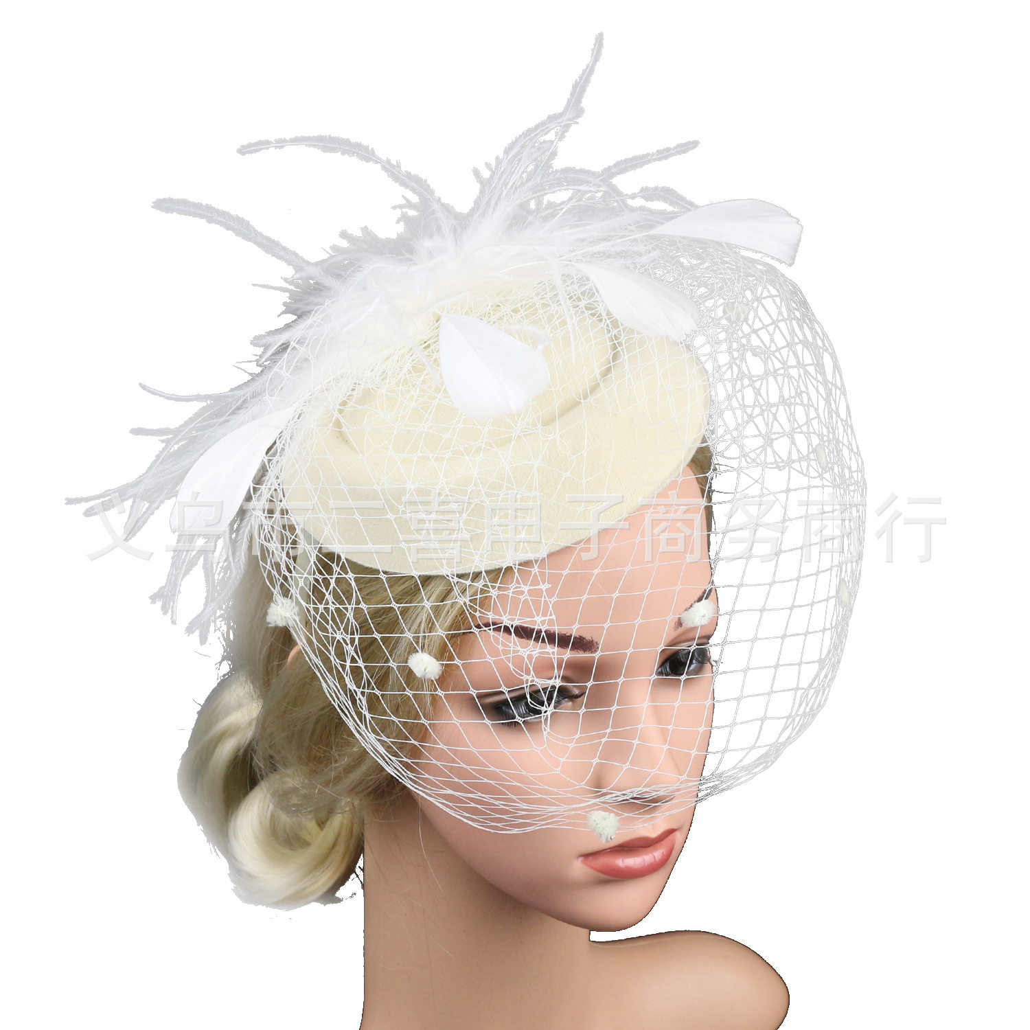 Picture of Cross-border supply of European and American bridal wedding gauze hair accessories fashion hairband headdress feather small hat hairpin