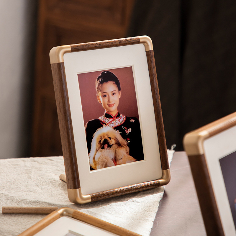 Picture of Solid Wood Photo Washing Made Photo Frame Set Table Simple 6 Family Photo Small Picture Frame Wall Frame Ornaments Walnut