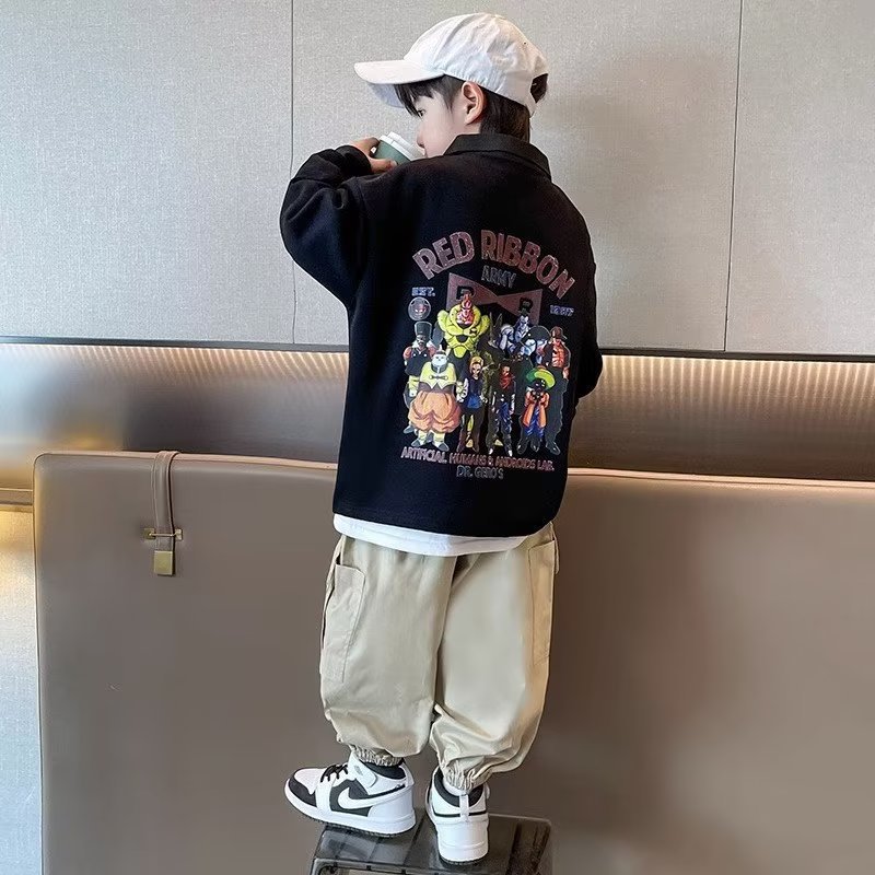 Boys' Sweatshirt Autumn Outfit Children 2023 New Stylish Pullover Polo Collar Top Children's Clothing Trendy