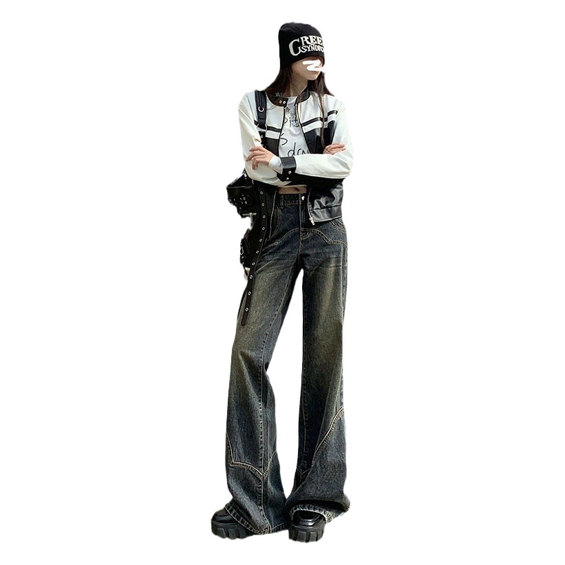 Fleece-Lined Thickened Flared Jeans for Women, 2024 Autumn and Winter New Low-Waist Slim-Fit Wide-Leg Floor-Length Bell-Bottom Pants