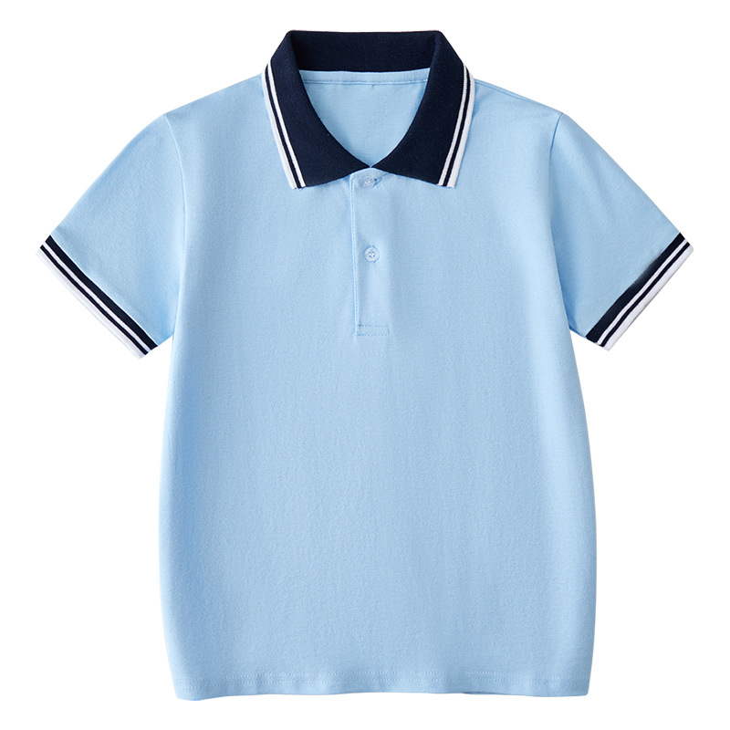 Picture of Summer Boys' Short-sleeved Polo Shirt School Uniform for Primary and Secondary School Students Children's White Lar T-shirt Girls' Graduation Class Dress
