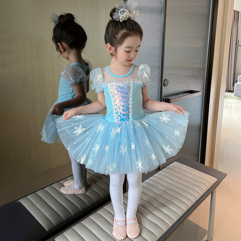Children's Dance Clothes One-piece Practice Clothes Girls' Short-sleeved Summer Frozen Princess Elsa Ballet Costume