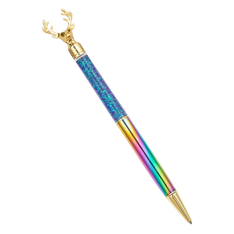 Deer head quicksand pen spot wholesale Nordic wind reindeer modeling crystal pen creative metal advertising gift pen