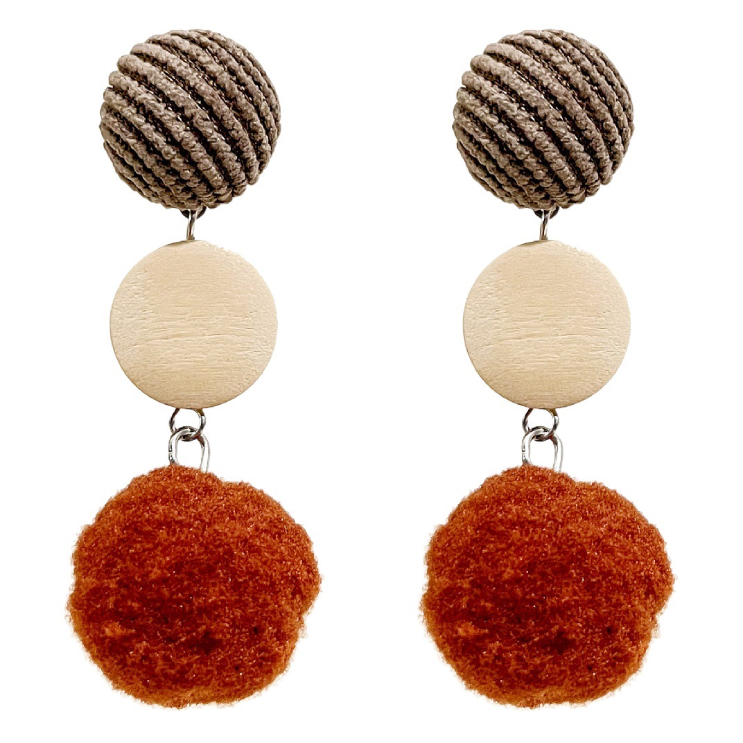 Silver Needle Japanese and Korean Style Fresh Winter Color-block Flocking Plush Ball Girl Stud Earrings Soft Round Plush Cute Earrings for Women