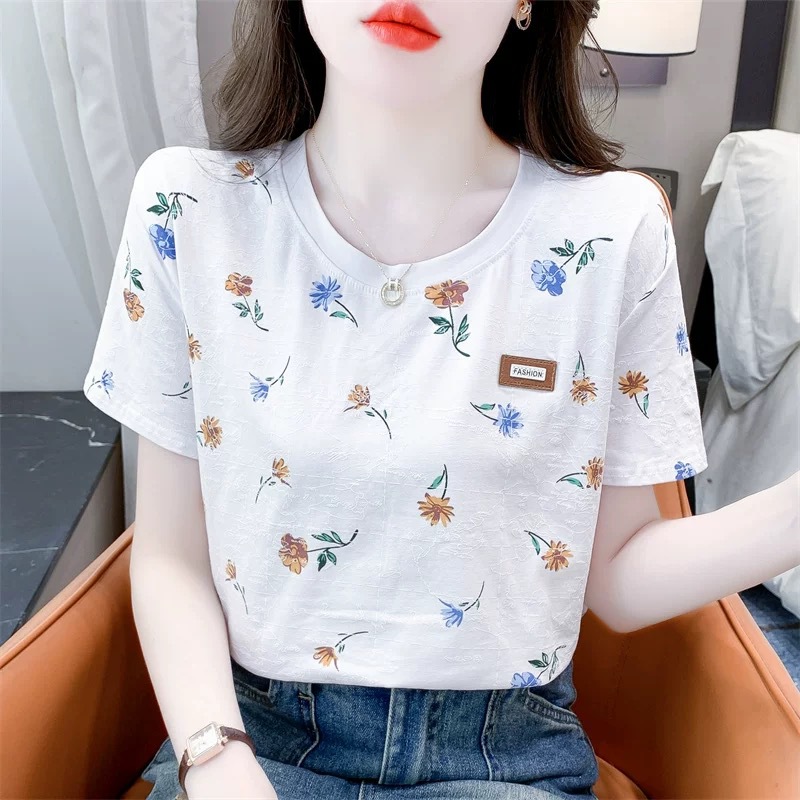 Short-sleeved T-shirt Women's Loose Slimming plus size chubby girl Shoulder Summer Mother's New Korean-style Fashionable Top