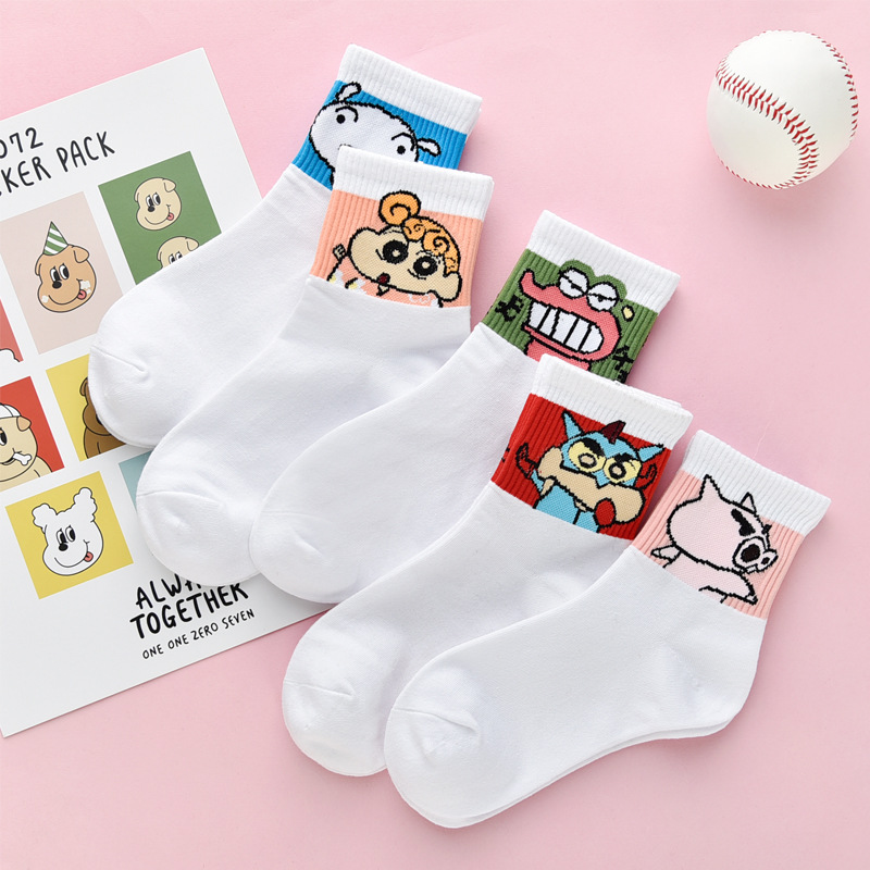 Spring and Summer socks women's mid-calf socks trendy ins Street Japanese cute Harajuku style sports style Cartoon All-match student socks