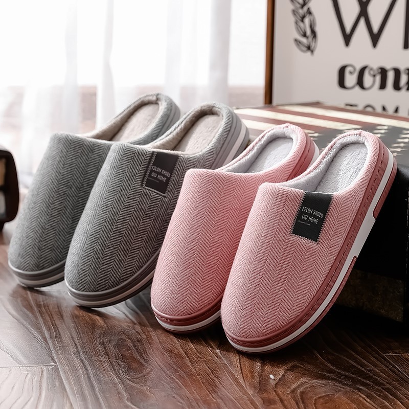 Picture of Home Cotton Slippers for Men, Autumn and Winter Thick-Soled Non-Slip Indoor Warm Plush Slippers for Women, Comfortable at Home