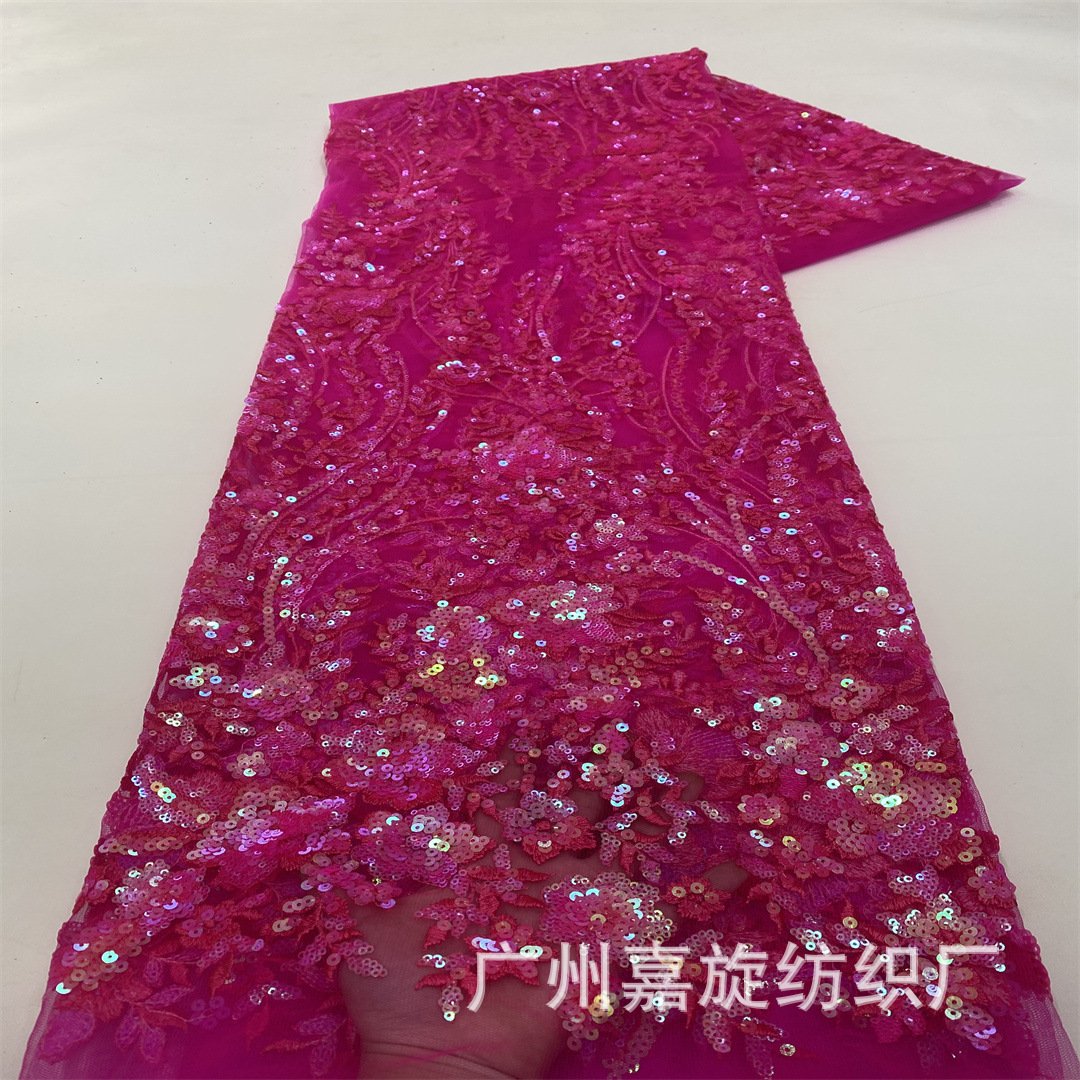 Rose Red Mesh Embroider Fantasy Sequin Evening Dress Lace Fabric Performance Clothing Ethnic Costume Fabric Sequin
