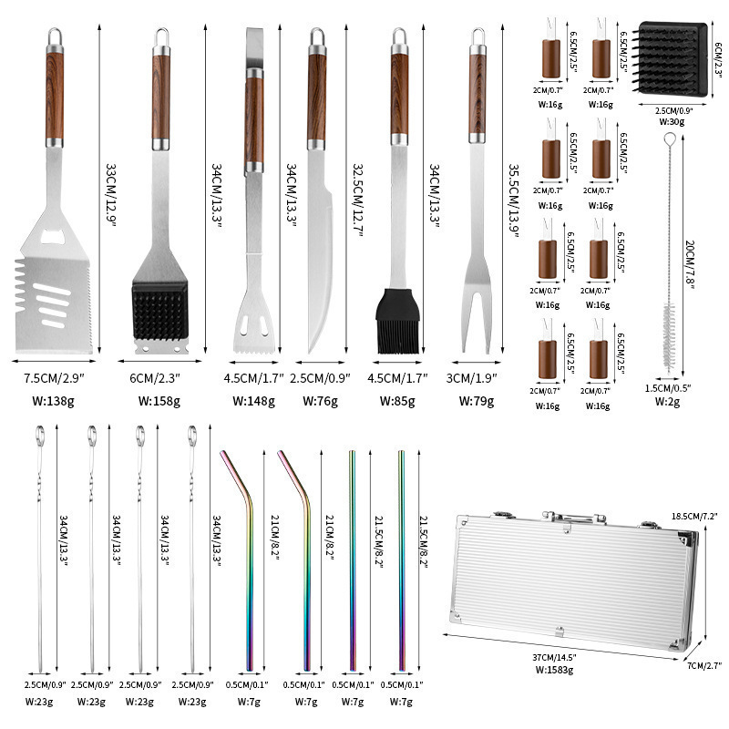 Picture of Stainless steel aluminum box combination barbecue suit BBQ utensils high-end barbecue outdoor camping barbecue tools 24 pieces