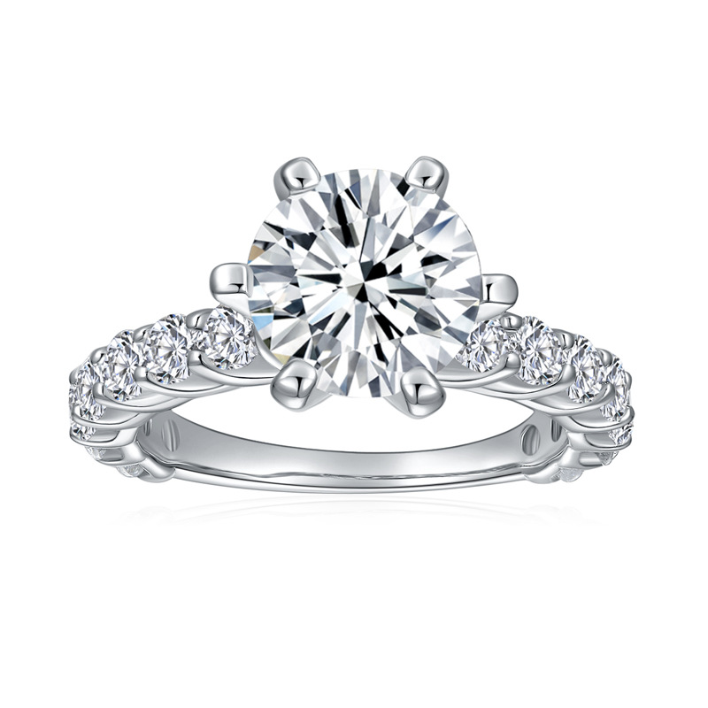 Amazon Hot Sale Luxury Full Diamond 3 karat Moissanite 9.0mm Round Diamond Ring 925 Silver Plated 18K Gold Ring