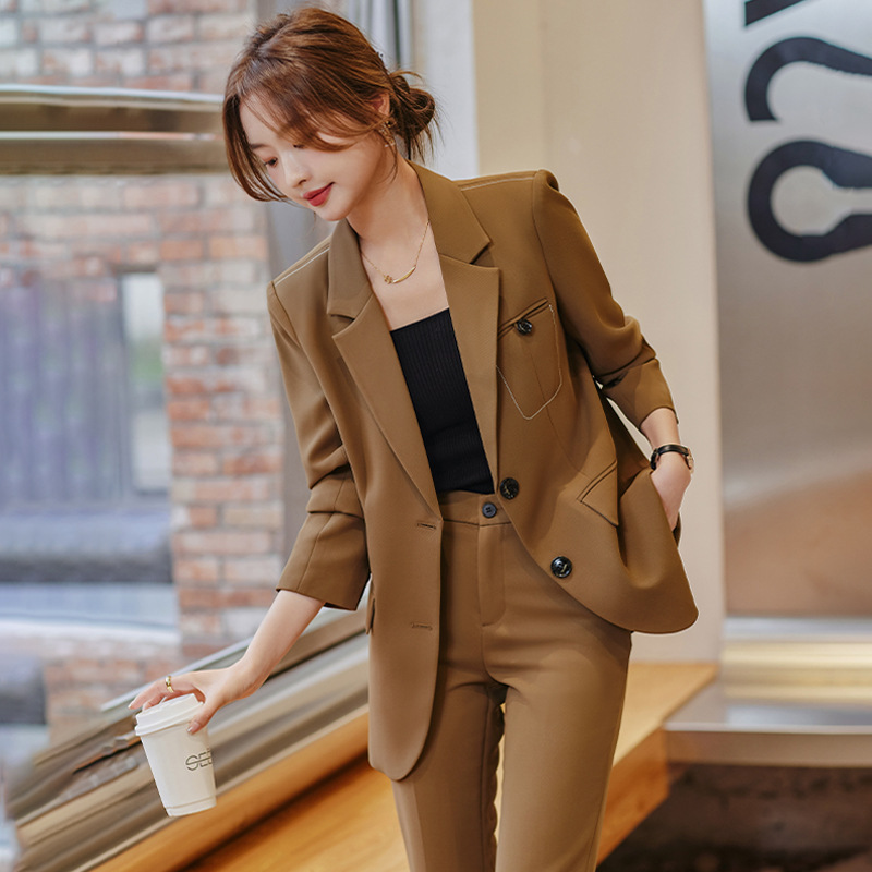 brown Suit Jacket Women's Spring and Autumn Temperament Business Wear Small Job Interview Work Clothes Suit suit