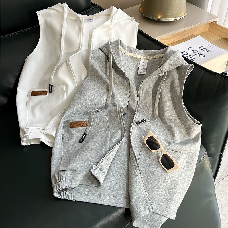 Picture of Vest Women's Spring & Fall Sports and Leisure Pure Color Outer Vest Hooded Cardigan Sleeveless Sweatshirt Vest Hooded Jacket