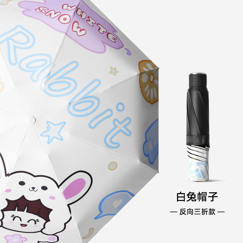 Picture of Digital Printing Sunny Umbrella New Cartoon Sunny and Rainy Umbrella Sunscreen UV Protection Black Rubber Three-fold Sunshade Umbrella
