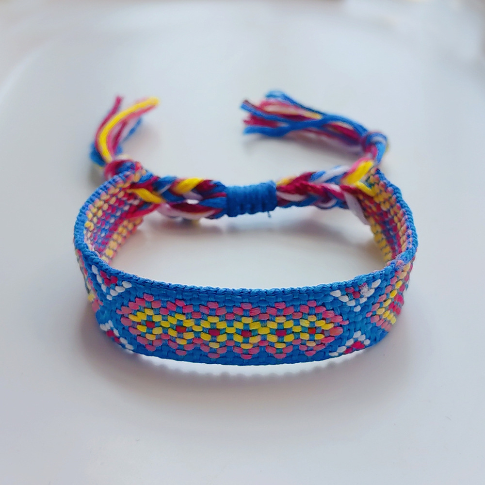 Picture of Colombian Style Ribbon Cotton Bracelet Women's Handmade Woven Ethnic Style Geometric Color Tassel Pure Lucky Hand Rope