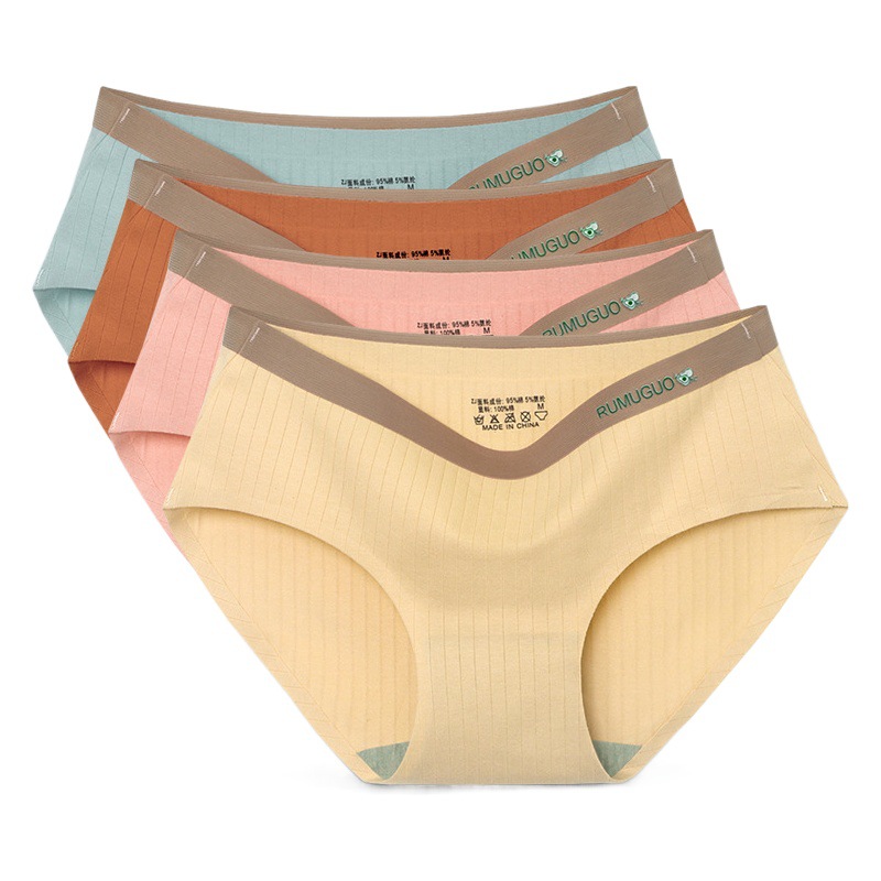 Factory wholesale mid-waist cotton underwear women's seamless striped shea fruit bacteriostatic briefs solid color women's underwear shorts
