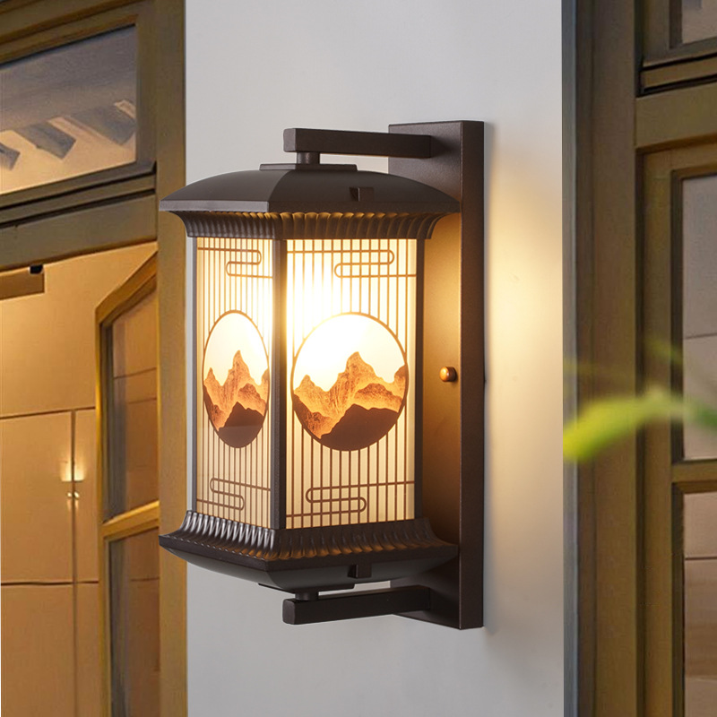New Chinese Exterior Wall Lamp Garden Villa Terrace Door Retro Fuzi Outdoor Waterproof Simple Garden Lamp