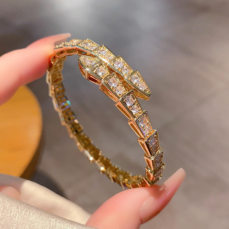 Picture of Factory direct thick gold spring full diamond snake bracelet women 18 rose gold open jewelry snake bone bracelet second generation hair