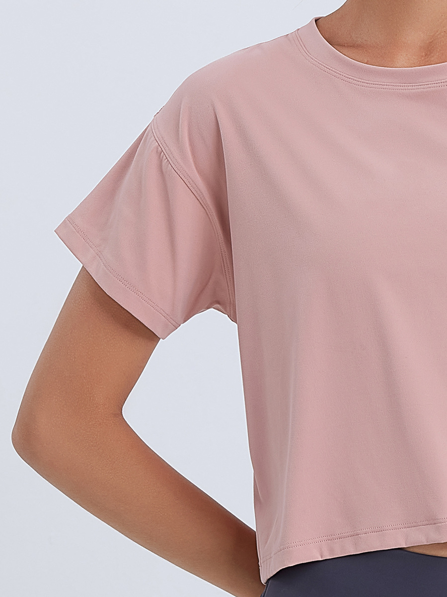 Picture of Soft and Skin-Friendly Spring and Summer Fashionable Navel-Baring Short-Sleeved T-Shirt, Loose and Breathable Running Outdoor Sports Yoga Wear for Fitness Women