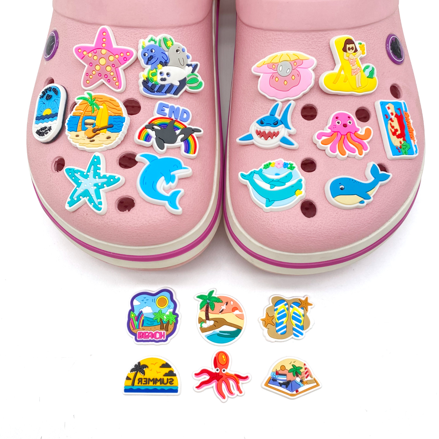 Picture of 20 suit Summer Style Cave Shoes Shoes Flower Shoe Buckle PVC Accessories Sandals Decorative Buckle I-Buckle Shoe Accessories