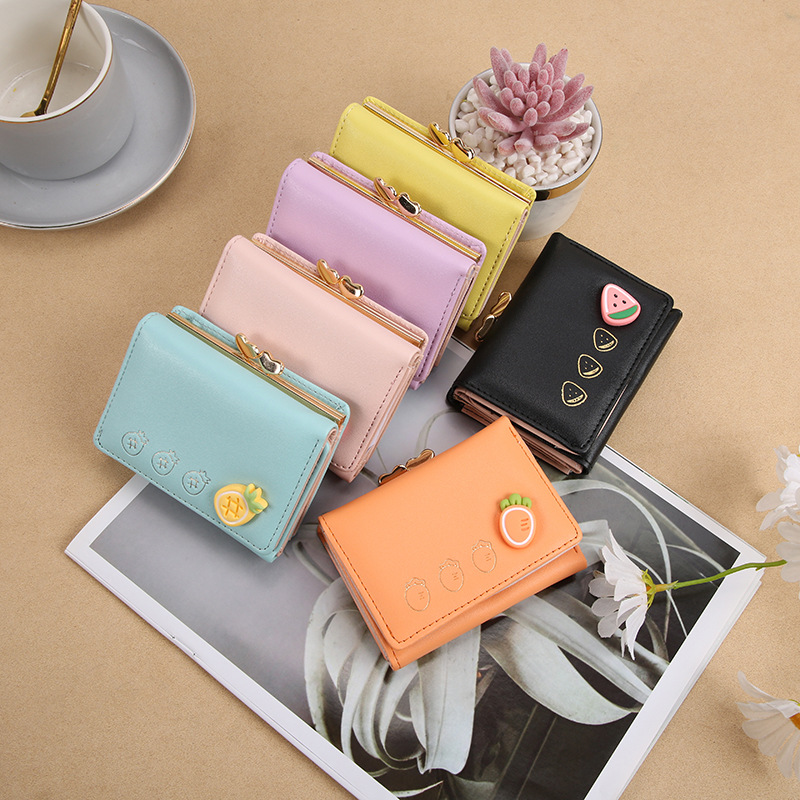 2024 New European and American Cute Folding Women's Korean Style Wallet PU Cartoon Mini Clip Coin Purse