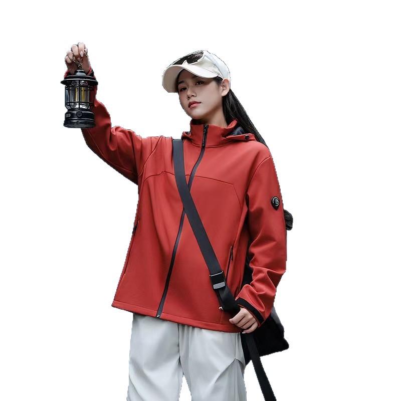 Picture of Fleece-Lined Softshell Jacket for Men, Custom Outdoor Hooded Couple's Jacket, Thickened Windproof Jacket, Warm Coat for Women with Printing