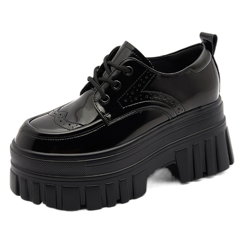 Black Thick-Soled Loafers for Women Spring 2025 New Versatile Flats British Small Leather Shoes Small Height Increasing Women's Shoes