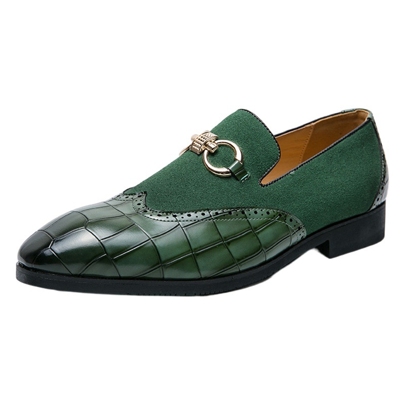 Foreign Trade Large Size Buckle Brogue Green Leather Shoes Men's 384647 Size Business Fashion Leather Shoes British Casual Shoes