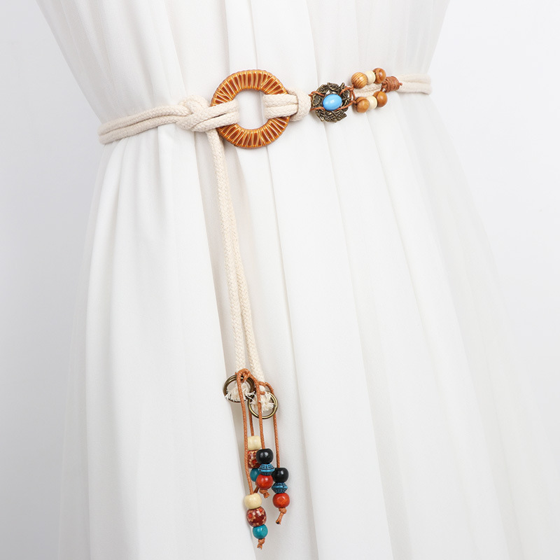 Cotton Rope Belt Women's High-end Retro Accessories Decorative Dress Ethnic Waist Rope Beige Fashion All-match Jeans