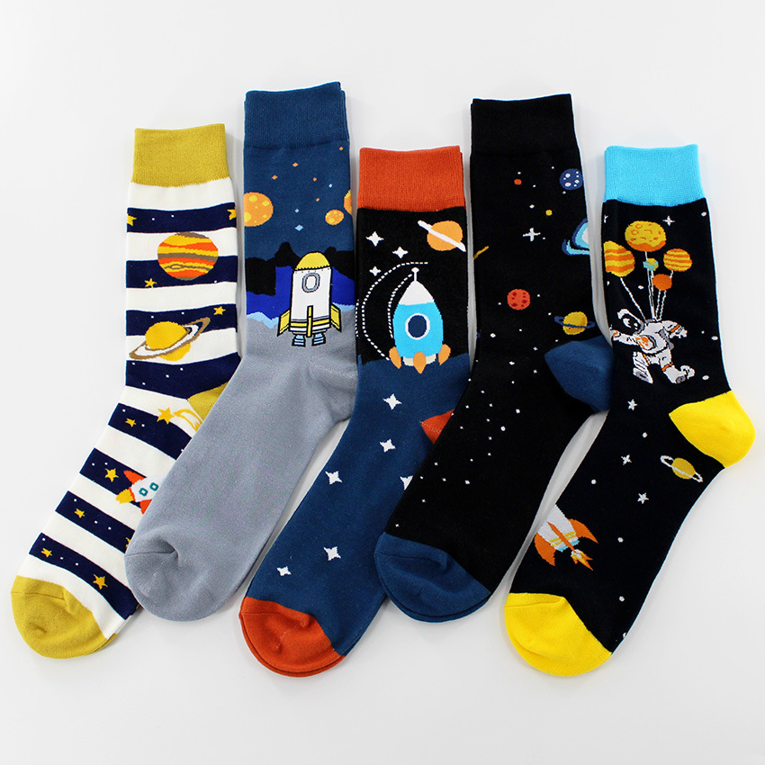 Star Universe Space Mars Men's Socks European and American Space Fashion Street Fashionable Stocking Spring and Summer Large Size Fashionable Stocking