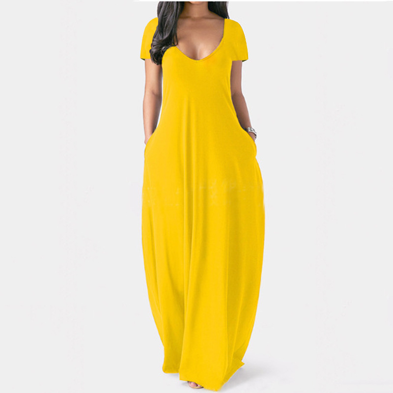 Picture of 2021 Europe and the United States summer cross-border foreign trade new plus size women's solid color dress sexy deep V short sleeve dress