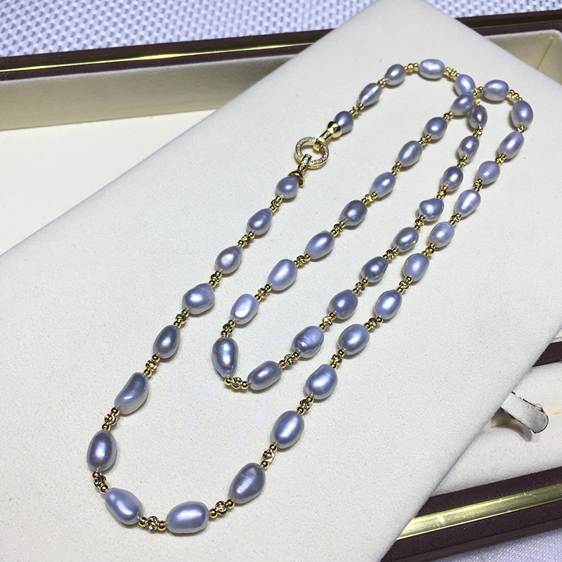 Picture of Elegant Gray Pearl Sweater Chain Simple Pearl Long Chain Freshwater Genuine Pearl Sweater Necklace Manufacturer Wholesale in Stock