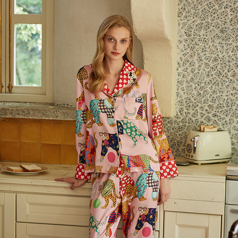 Picture of [Full Leopard] 2025 New Pajamas Women's Autumn Ice Silk Long Sleeve Suit Spring and Autumn Thin Printed Home Clothes
