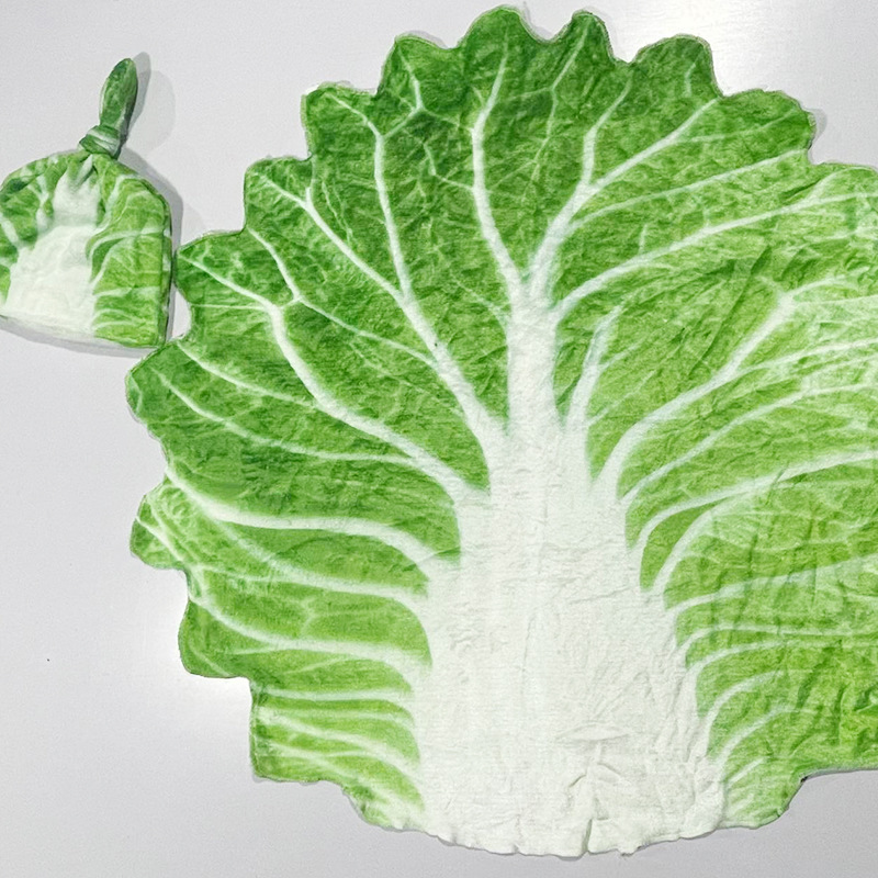Picture of Baby blanket super soft blanket baby cabbage printed flannel blanket hat pancake blanket towel