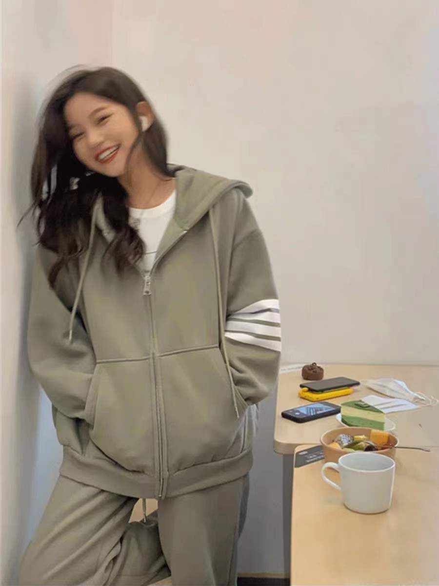 Picture of Amazon Cross-border Sportswear Suit Spring and Autumn New Student Loose Hooded Sweatshirt Jacket Casual Two-piece Set for Women