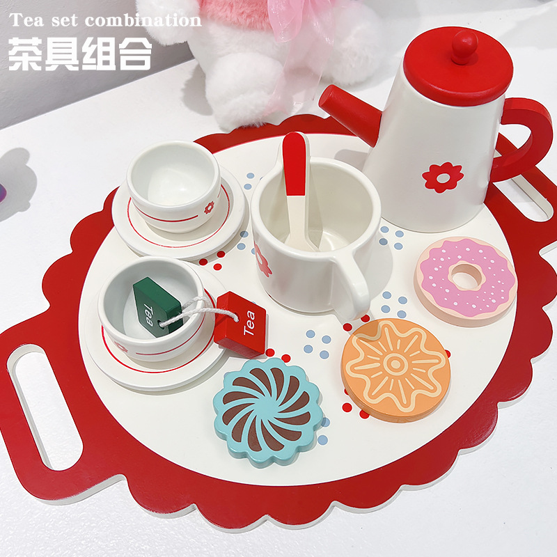 Picture of Children's kitchen play house tea set suit wooden toy afternoon tea girl simulation toy 3 years old teapot tea cup
