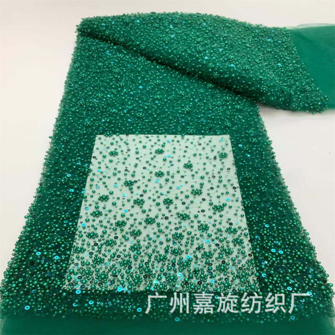 New gradient garbled size bubble beads wedding dress mesh fabric in the east wind gown dress lace green lace