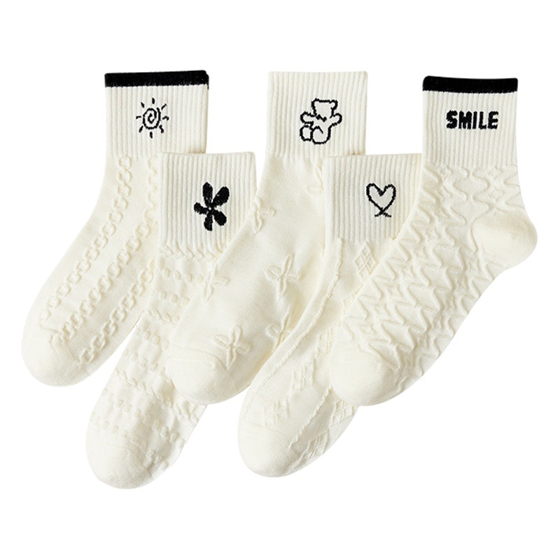Socks Women's Autumn and Winter Mid-length Socks Women's Japanese Style Solid Color Stacked Socks Long-length Socks for Women Ins Trendy Classic Simple High-length Socks