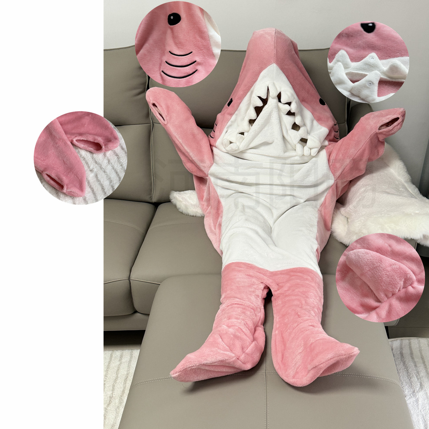 Picture of Flannel Shark Sleeping Bag Home Clothes One-Piece Anti-Kick Sleeping Bag Hoodie Giant Tooth Pajamas Flannel Sleeping Bag Blanket
