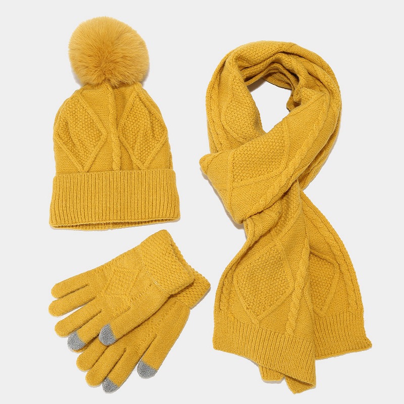 Picture of European and American New Adult Hat Scarf Gloves Three-piece Set Autumn and Winter Outdoor Cold-proof Warm Thickened Knitted Hat Set