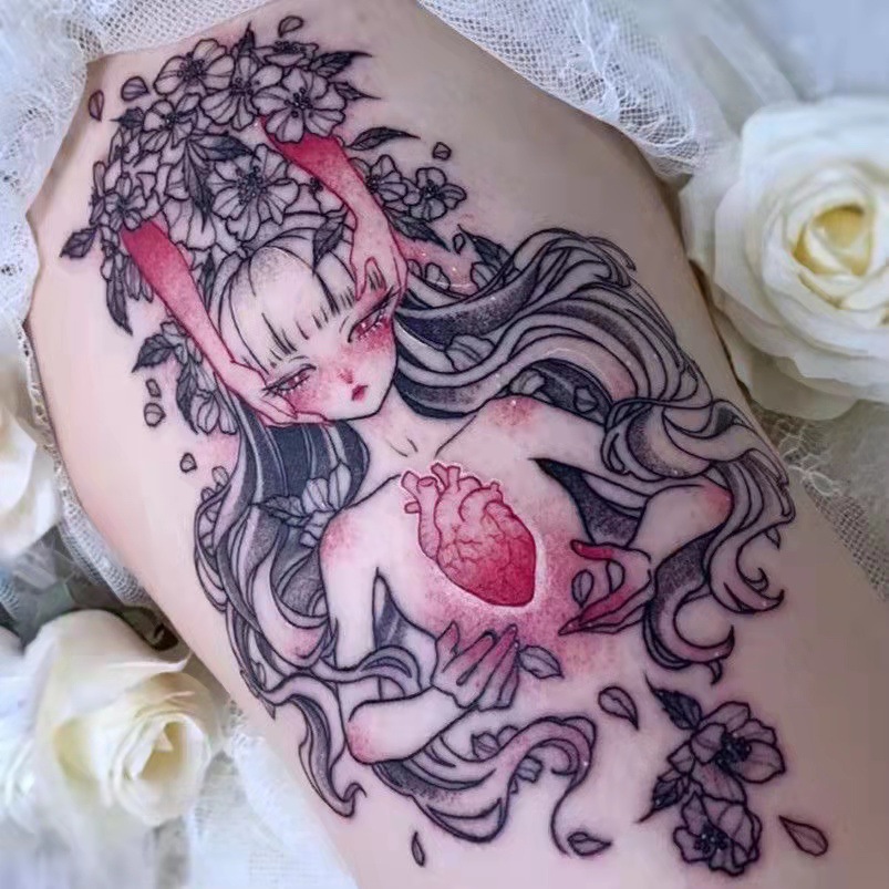 Picture of Diablo Tattoo Sticker Women's Waterproof Lasting European and American Violence Lori ins Cute Cartoon Flower Arm Non-Reflective Anti-Han
