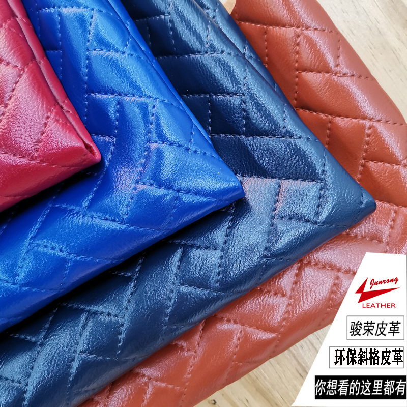 Origin Supply Spot Wholesale Pvc Leather Fabric Square Plaid Leather Luggage Leather Goods Leather New Style