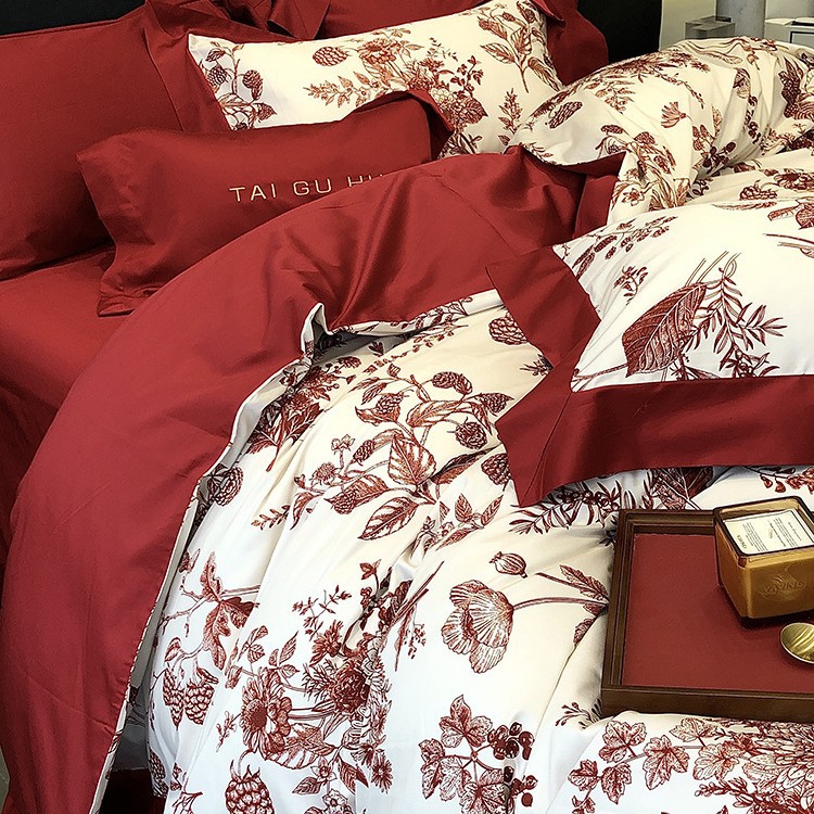 Picture of Wedding 100s long-staple cotton satin cotton four-piece set high-end digital printing quilt cover wedding wedding pure cotton bedding