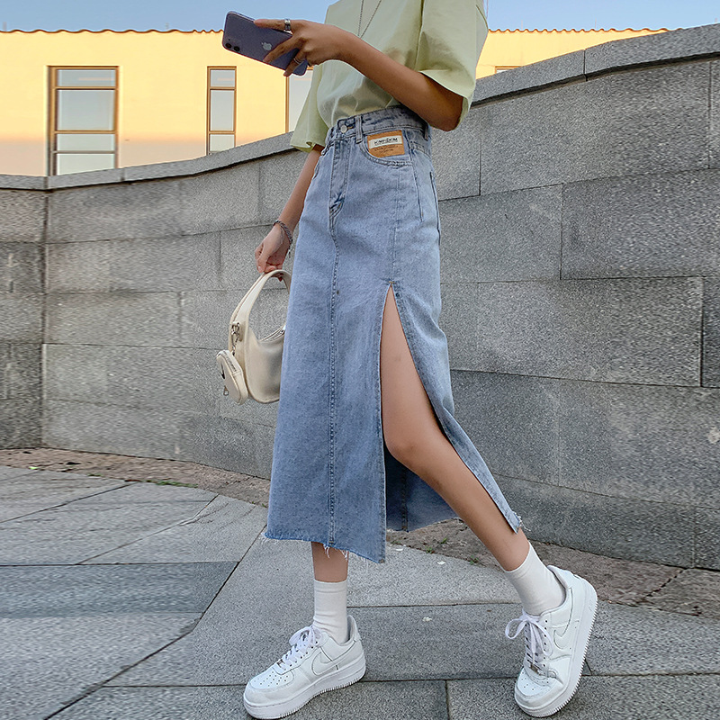 Picture of High Waist Side Split Mid-length Denim Skirt Women's Summer 2023 New Slim A- line Hip Long Skirt ins Trendy