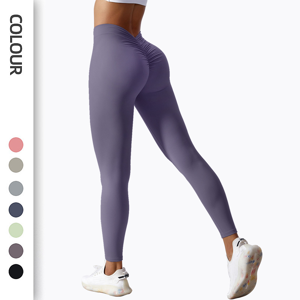 European and American New Yoga Pants Women's Rear V Waist Hip Peach Pants High Waist Sports Fitness Pants Naked Sports Pants for Outer Wear