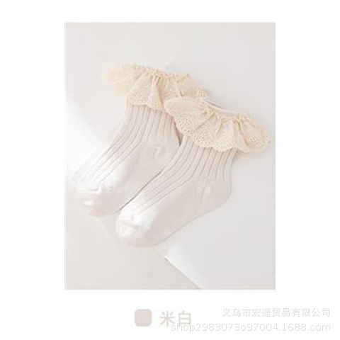 Picture of Baby Children's Socks Spring and Autumn Cotton Anti-slip Mid-tube Socks Autumn and Winter Princess Lace Mid-tube Socks
