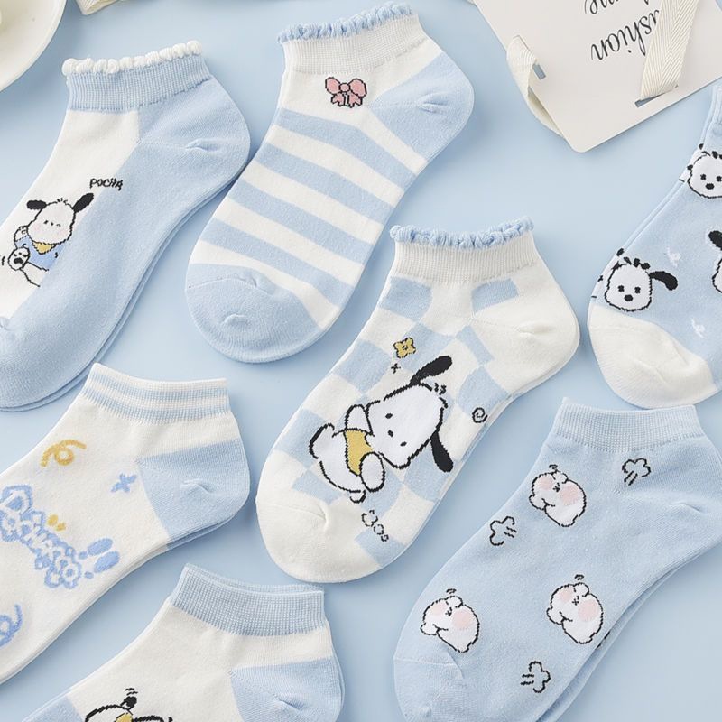 Socks Women's Summer ins Trendy Japanese Style High-value Student Cartoon Socks Cute Lace Summer Short Socks Light Blue