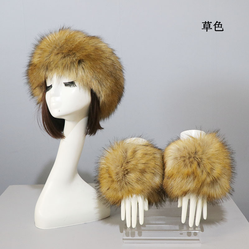 Picture of Hat Cuff Set Autumn and Winter Warm Imitation Fur Empty Top Hat Imitation Fox Mao Mao Cuff Foreign Trade Beanie Hat for Women